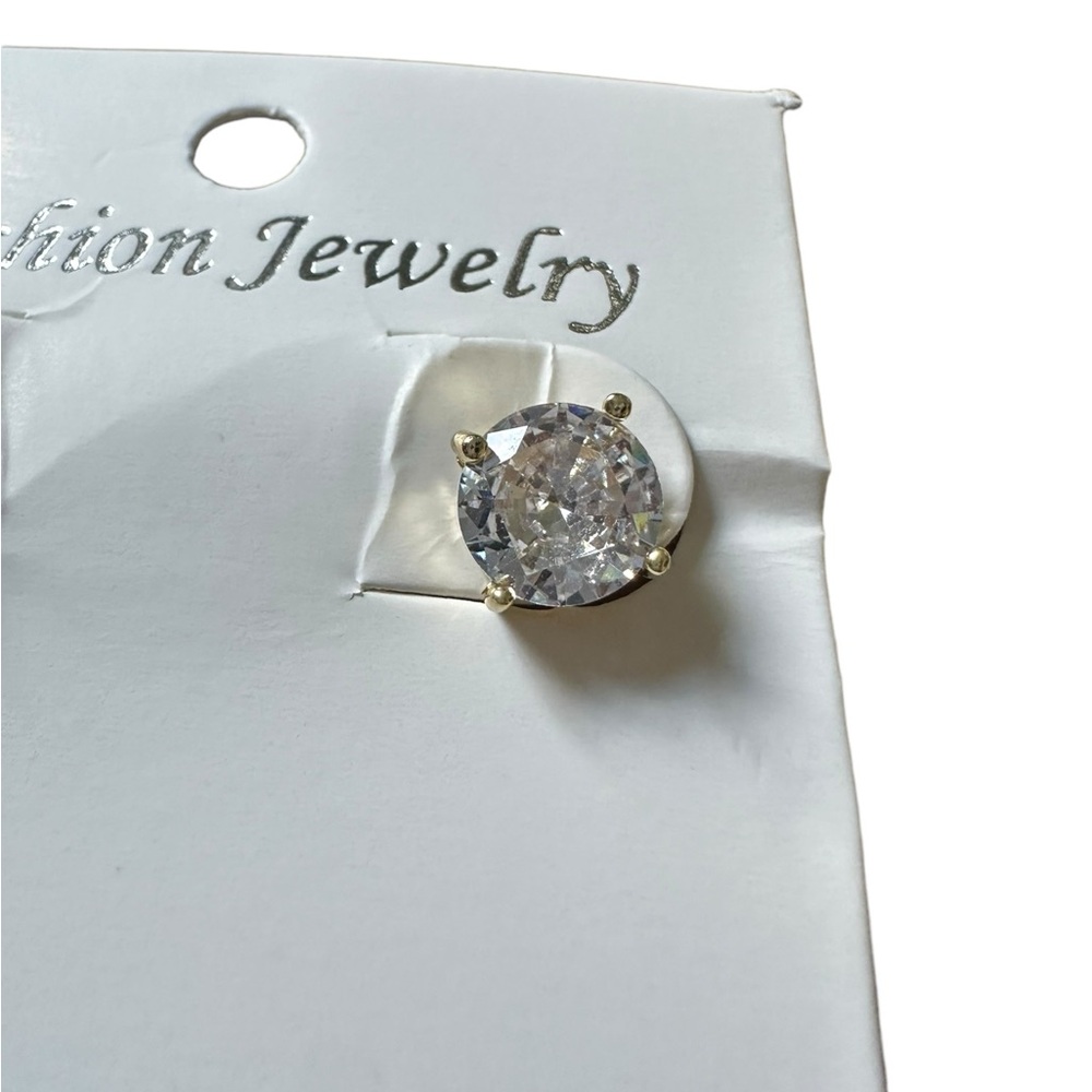 14K Gold Plated Round Diamond Zircon Stud Earrings - Picture 6 of 6